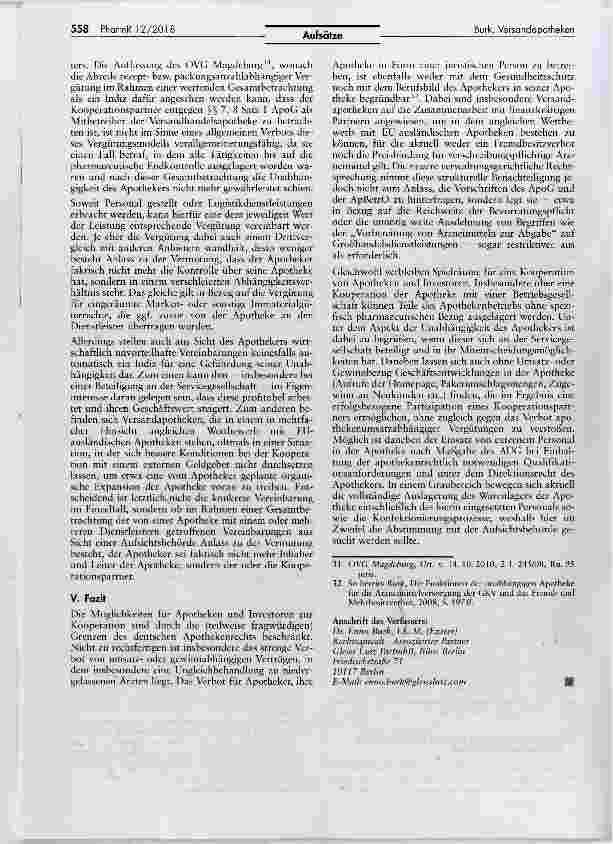 Vorschauseite 6: Versandapotheken im Fokus von Investoren Rechtliche Handlungsspielräume und rote Linien für die Kooperation mit externen Kapitalgebern