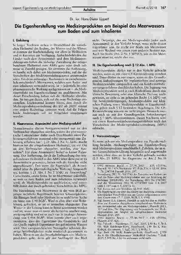 Vorschauseite 1: Die Eigenherstellung von Medizinprodukten am Beispiel des Meerwasserszum Baden und zum Inhalieren