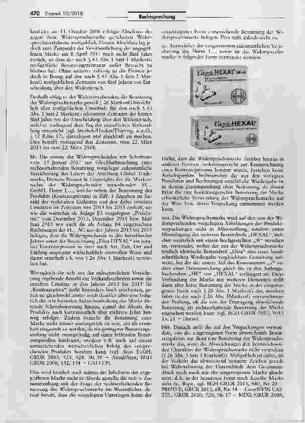 Vorschauseite 5: Verwechslungsgefahr zwischen Wortmarke „Elysia AL und Wortmarken „Eliza und „ELIZA HEXAL MarkenG §§ 9 I Nr. 2, 26 I, 42 II Nr. 1, 43 I 1; BGB