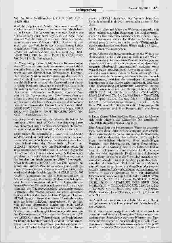 Vorschauseite 6: Verwechslungsgefahr zwischen Wortmarke „Elysia AL und Wortmarken „Eliza und „ELIZA HEXAL MarkenG §§ 9 I Nr. 2, 26 I, 42 II Nr. 1, 43 I 1; BGB
