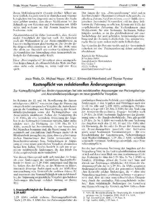 Vorschauseite 2: Zwangszulassung von Avastin - Preispolitik zu Lasten der Arzneimittelsicherheit?