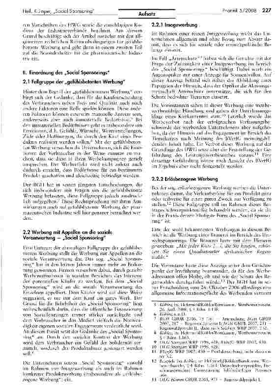 Vorschauseite 2: Die Werbung mit der sozialen Verantwortung — „Social Sponsoring im Bereich der Arzneimittelwerbung