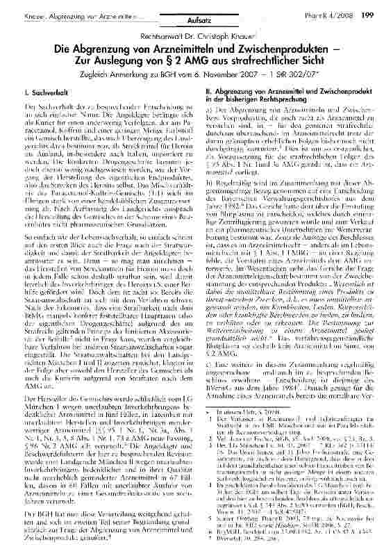 Vorschauseite 1: Die Abgrenzung von Arzneimitteln und Zwischenprodukten -Zur Auslegung von § 2 AMG aus strafrechtlicher Sicht