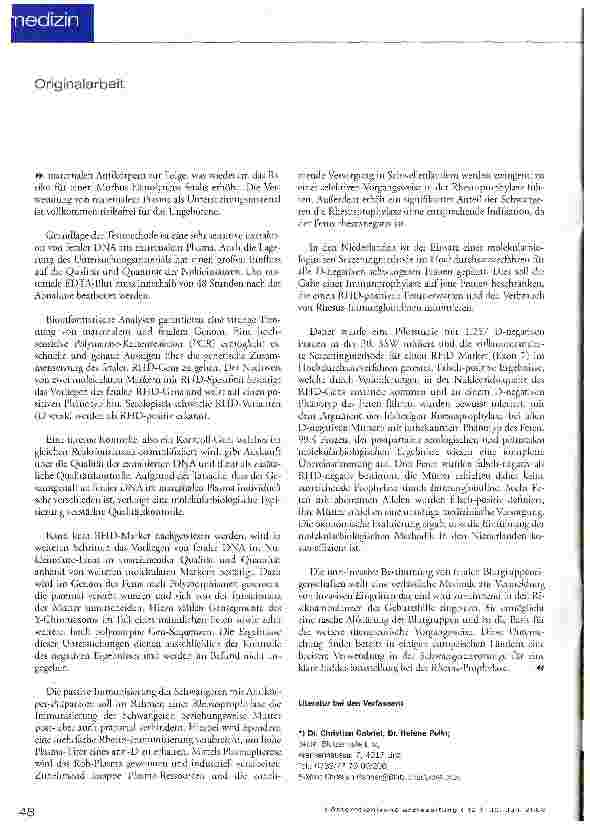 Vorschauseite 3: Non-invasive Rhesusbestimmung in der Schwangerschaft