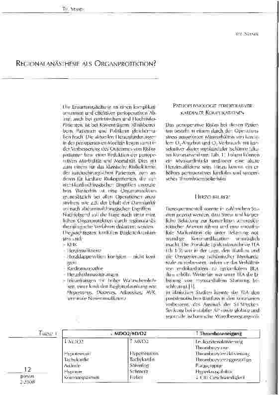 Vorschauseite 1: REGIONALANÄSTHESIE ALS ORGANPROTEKTION?