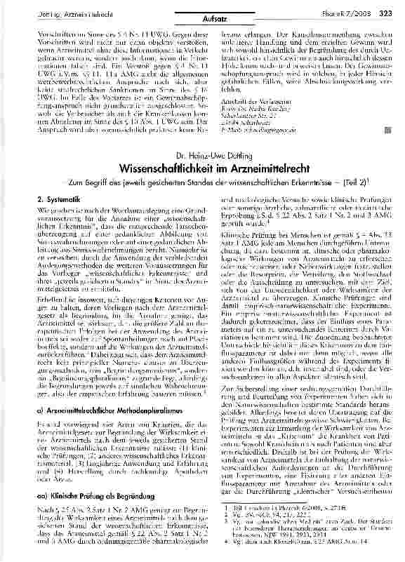 Vorschauseite 1: Wissenschaftlichkeit im Arzneimittelrecht - Zum Begriff des jeweils gesicherten Standes der wissenschaftlichen Erkenntnisse - (Teil 2)