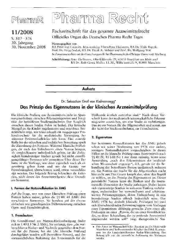 Vorschauseite 1: Das Prinzip des Eigennutzens in der klinischen Arzneimittelprüfung