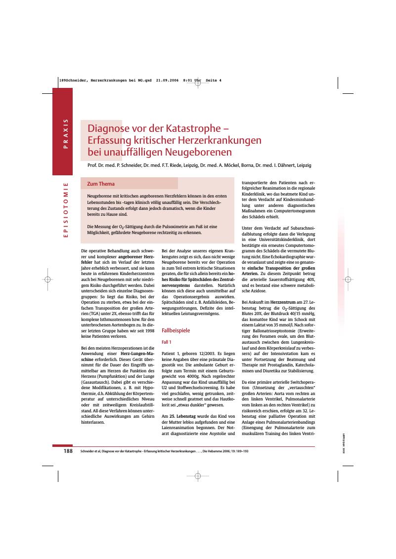 Vorschauseite 1: Diagnose vor der Katastrophe - Erfassung kritischer Herzerkrankungen bei unauffälligen Neugeborenen