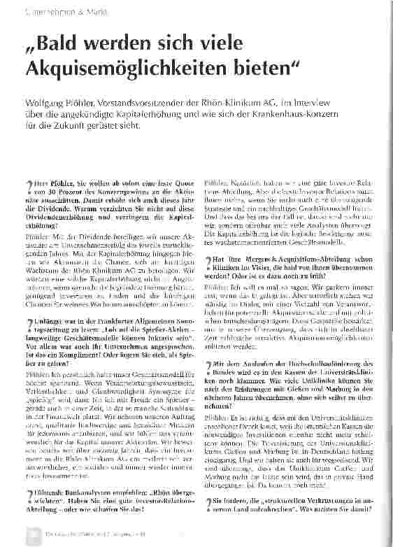 Vorschauseite 1: „Bald werden sich viele Akquisemöglichkeiten bieten
