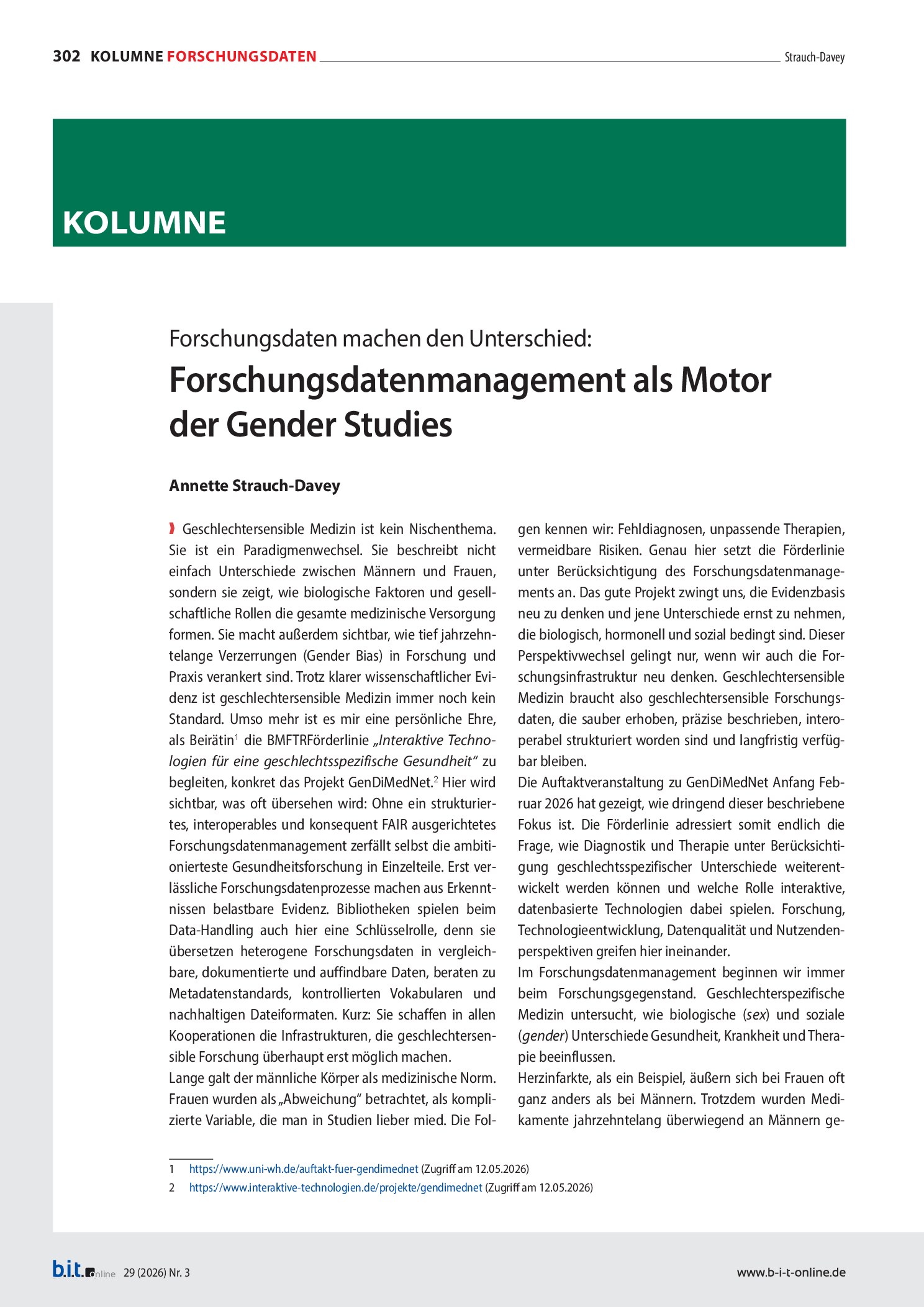 Vorschauseite 1: Forschungsdaten machen den Unterschied: Forschungsdatenmanagement als Motor der Gender Studies