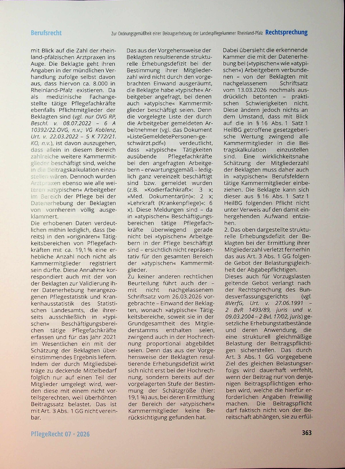 Vorschauseite 4: Zur Ordnungsgemäßheit einer Beitragserhebung der Landespflegekammer Rheinland-Pfalz