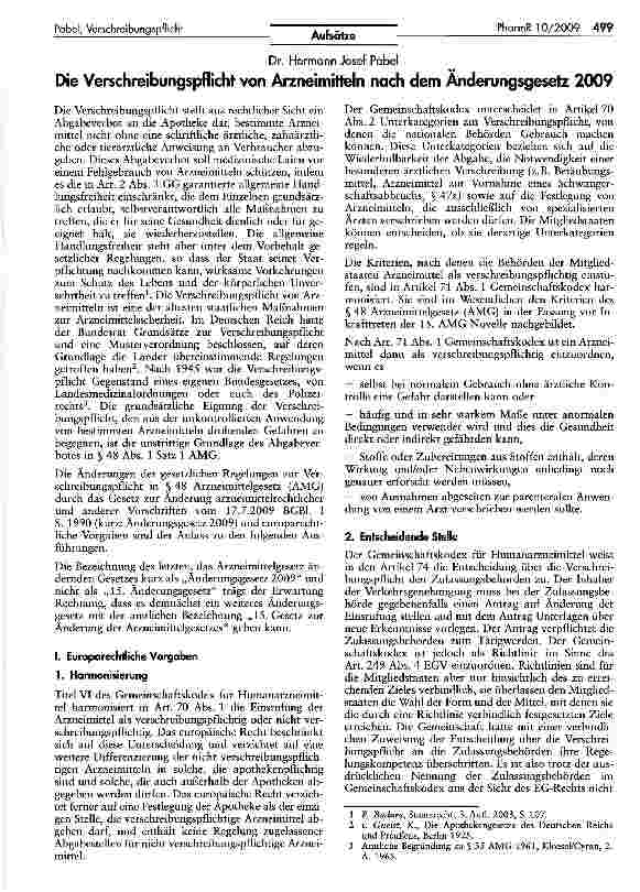 Vorschauseite 1: Die Verschreibungspflicht von Arzneimitteln nach dem Anderungsgesetz 2009