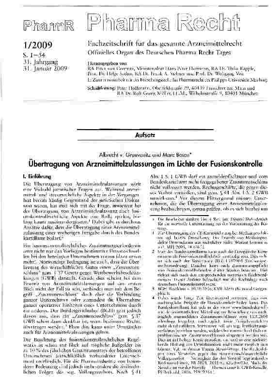 Vorschauseite 1: Übertragung von Arzneimittelzulassungen im Lichte der Fusionskontrolle