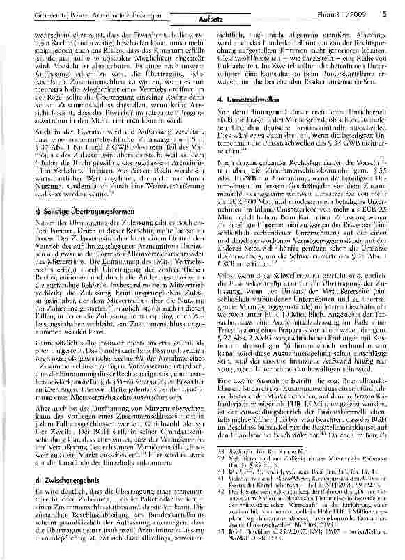 Vorschauseite 5: Übertragung von Arzneimittelzulassungen im Lichte der Fusionskontrolle