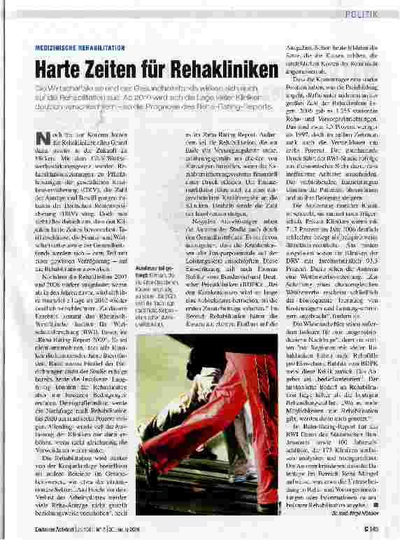 Vorschauseite 1: Harte Zeiten für Rehakliniken
