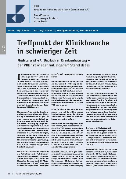Vorschauseite 1: Treffpunkt der Klinikbranche in schwieriger Zeit