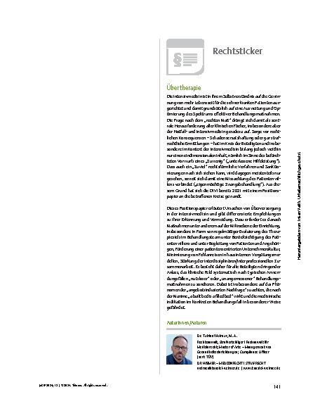 Vorschauseite 1: Rechtsticker Übertherapie