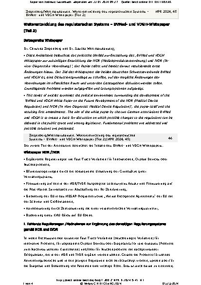 Vorschauseite 1: Weiterentwicklung des regulatorischen Systems – BVMedund VDGH-Whitepaper (Teil 2)