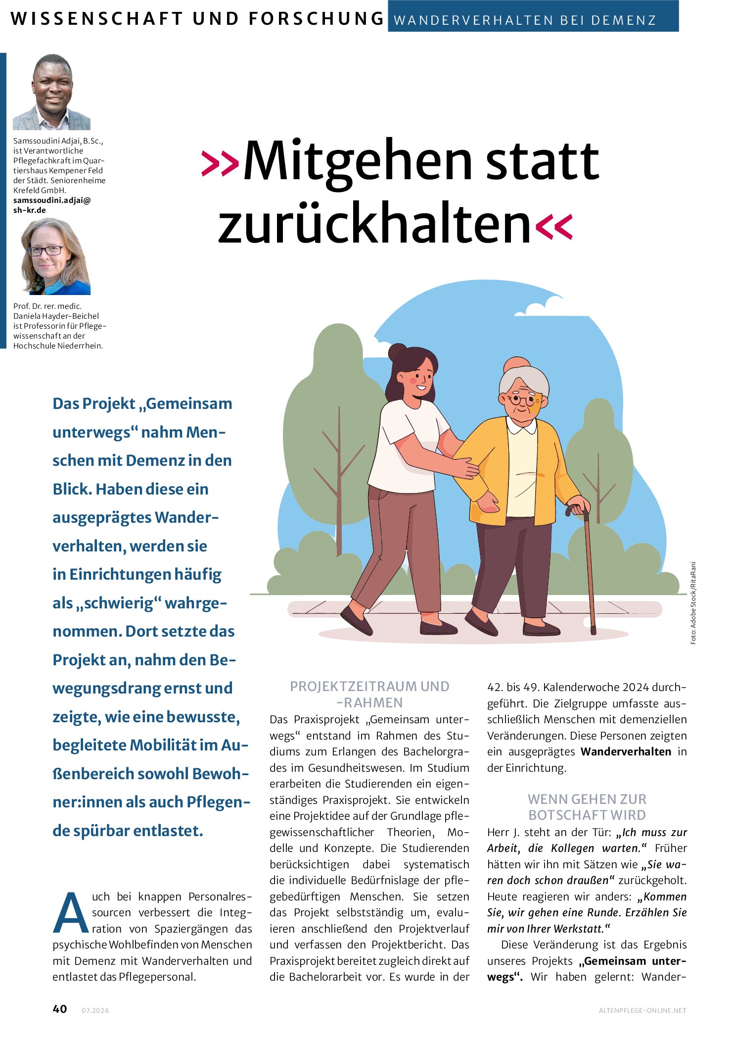 Vorschauseite 1: Mitgehen statt zurückhalten: Wanderverhalten bei Demenz