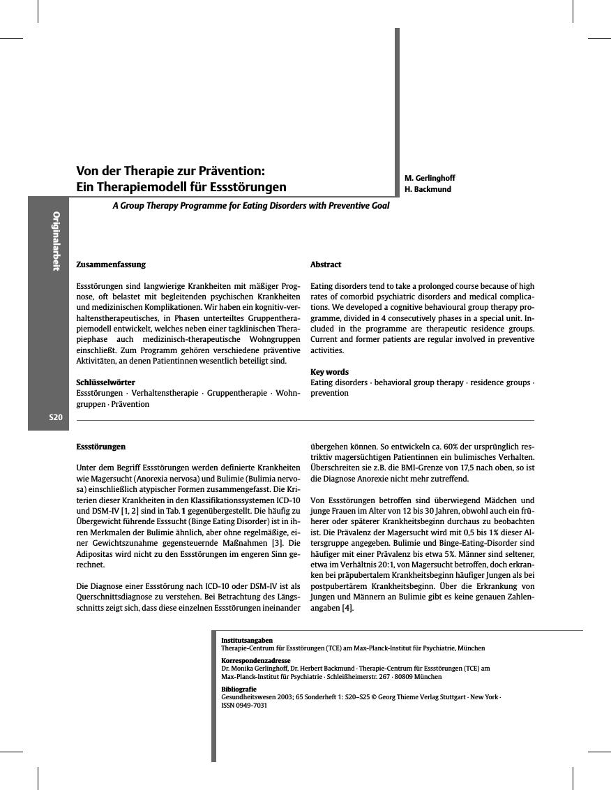 Vorschauseite 1: Von der Therapie zur Prävention: Ein Therapiemodell für Essstörungen