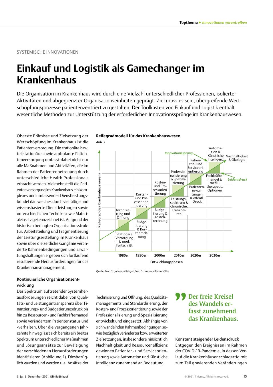 Vorschauseite 1: Systemische Innovationen: Einkauf und Logistik als Gamechanger im Krankenhaus