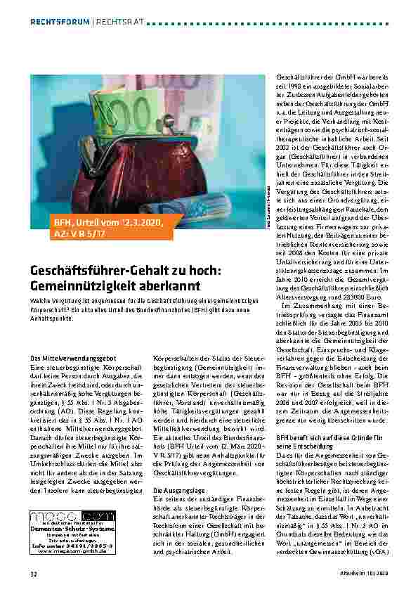 Vorschauseite 1: Geschäftsführer-Gehalt zu hoch: Gemeinnützigkeit aberkannt