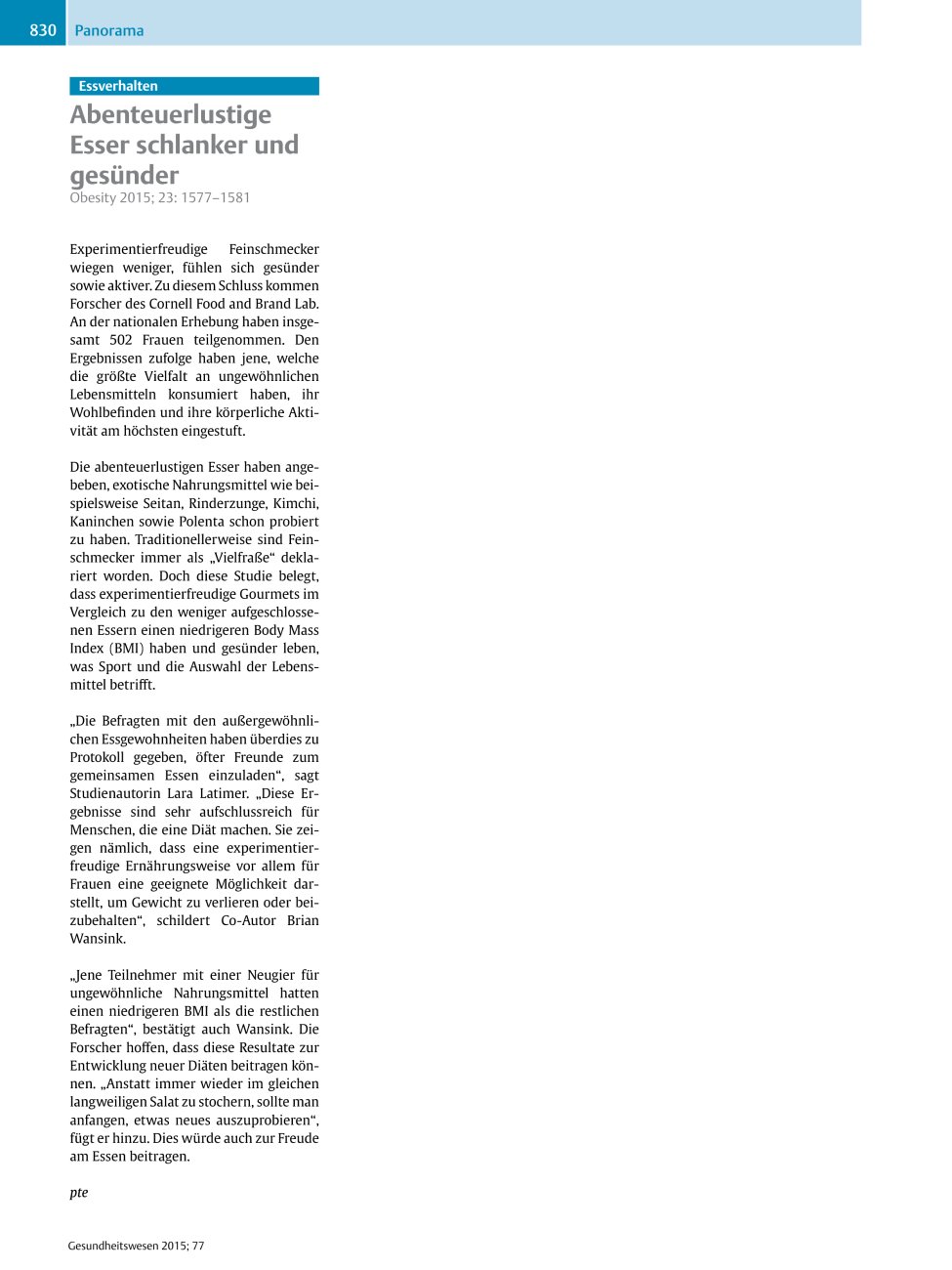 Vorschauseite 1: Abenteuerlustige Esser schlanker und gesünder
