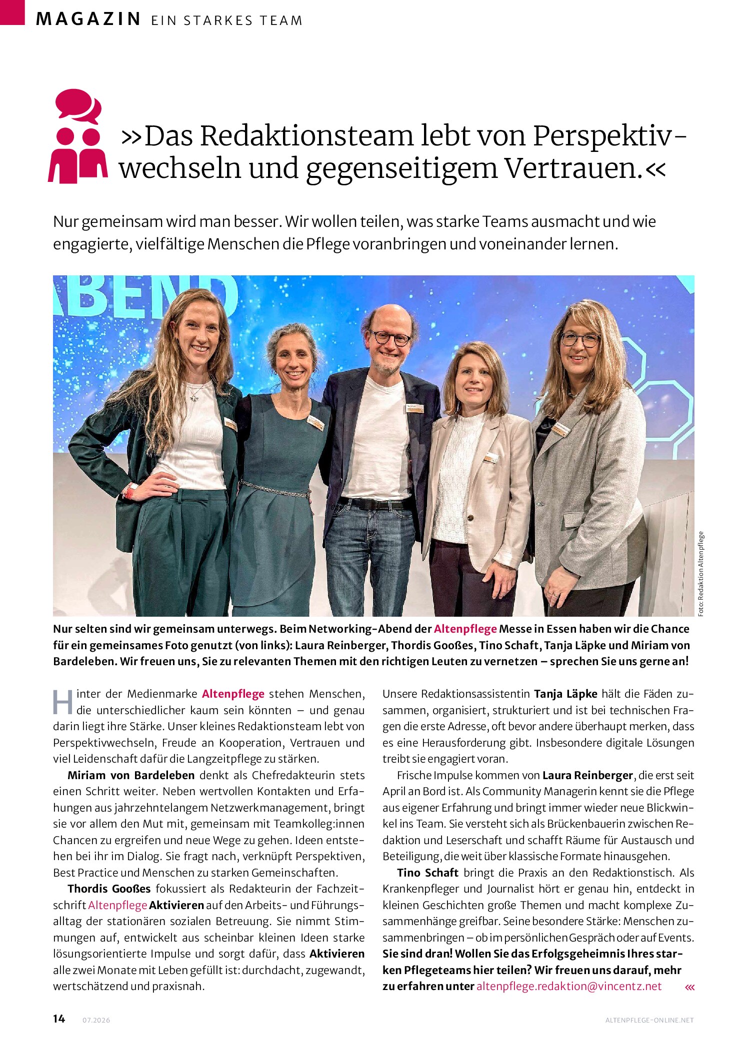 Vorschauseite 1: Das Redaktionsteam lebt von Perspektivwechseln und gegenseitigem Vertrauen