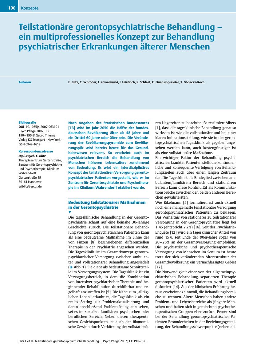Vorschauseite 1: Teilstationäre gerontopsychiatrische Behandlung - ein multiprofessionelles Konzept zur Behandlung psychiatrischer Erkrankungen älterer Menschen