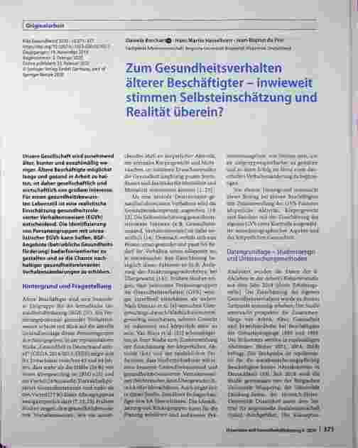 Vorschauseite 1: Zum Gesundheitsverhalten älterer Beschäftigter - inwieweit stimmen Selbsteinschätzung und Realität überein?
