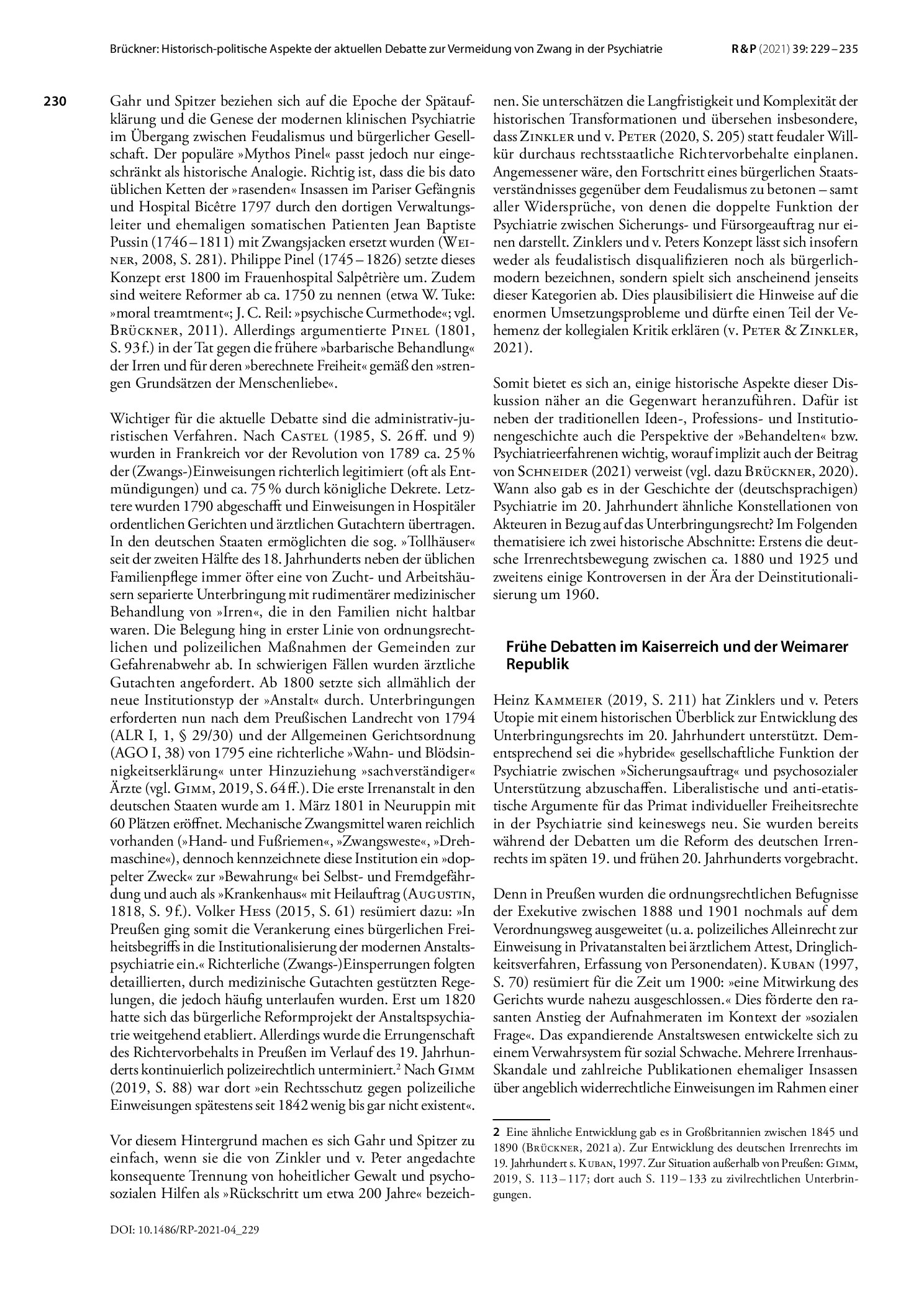Vorschauseite 2: Historisch-politische Aspekte der aktuellen Debatte zur Vermeidung von Zwang in der Psychiatrie