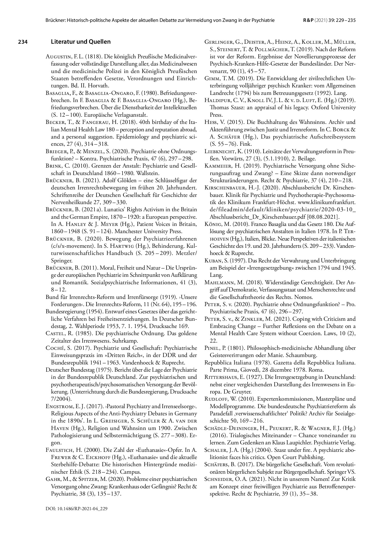 Vorschauseite 6: Historisch-politische Aspekte der aktuellen Debatte zur Vermeidung von Zwang in der Psychiatrie