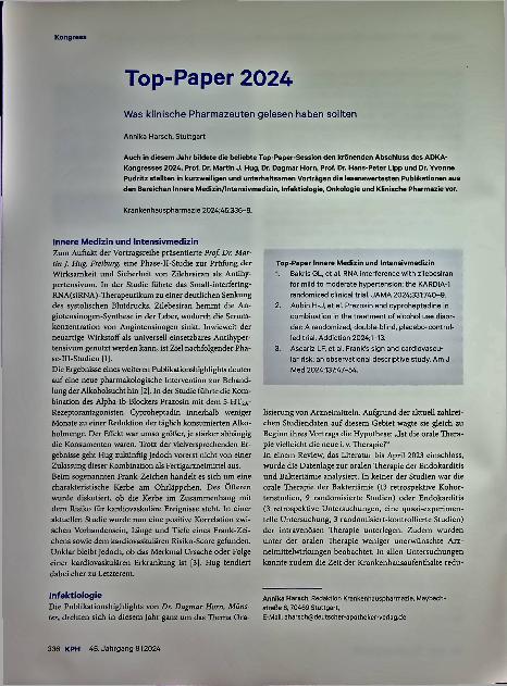Vorschauseite 1: Top-Paper 2024 Was klinische Pharmazeuten gelesen haben sollten
