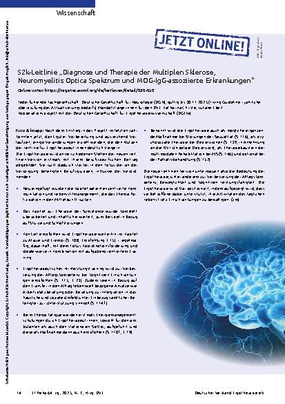 Vorschauseite 1: S2k-Leitlinie „Diagnose und Therapie der Multiplen Sklerose, Neuromyelitis Optica Spektrum und MOG-IgG-assoziierte Erkrankungen“