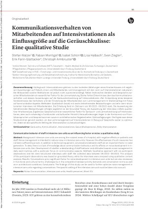 Vorschauseite 1: Kommunikationsverhalten von Mitarbeitenden auf Intensivstationen als Einflussgröße auf die Geräuschkulisse: Eine qualitative Studie