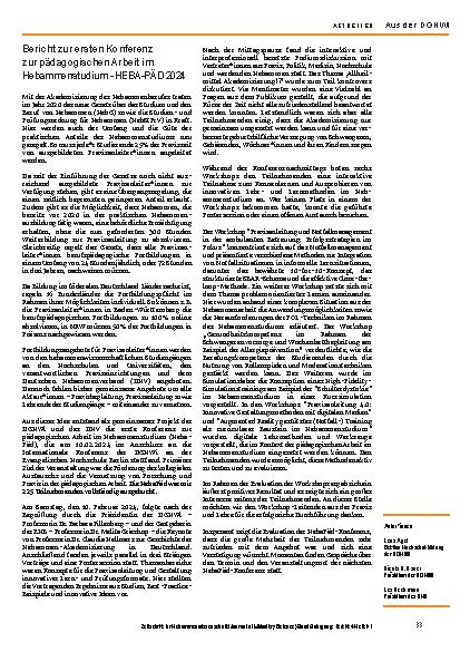 Vorschauseite 3: Bericht zur 19. Mitgliederversammlung der Deutschen Gesellschaft für Hebammenwissenschaft e. V. (DGHWi)