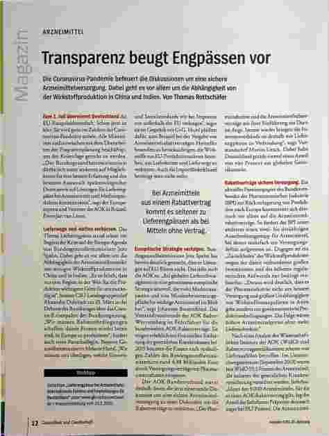 Vorschauseite 1: Transparenz beugt Engpässen vor.