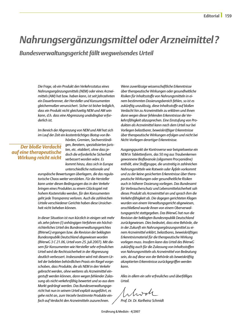 Vorschauseite 1: Nahrungsergänzungsmittel oder Arzneimittel?