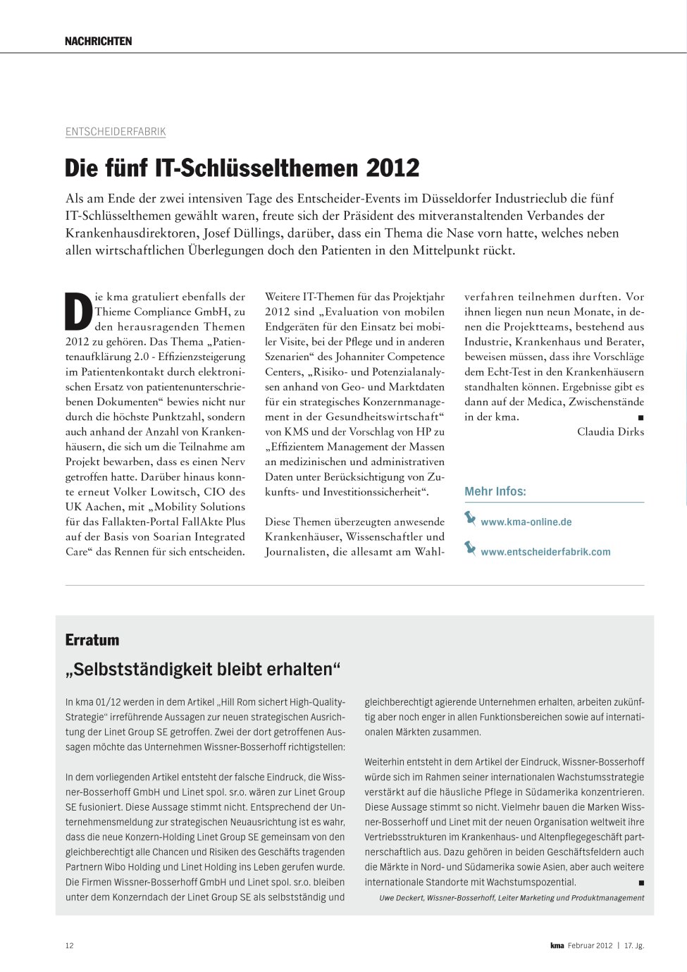 Vorschauseite 1: Die fünf IT-Schlüsselthemen 2012