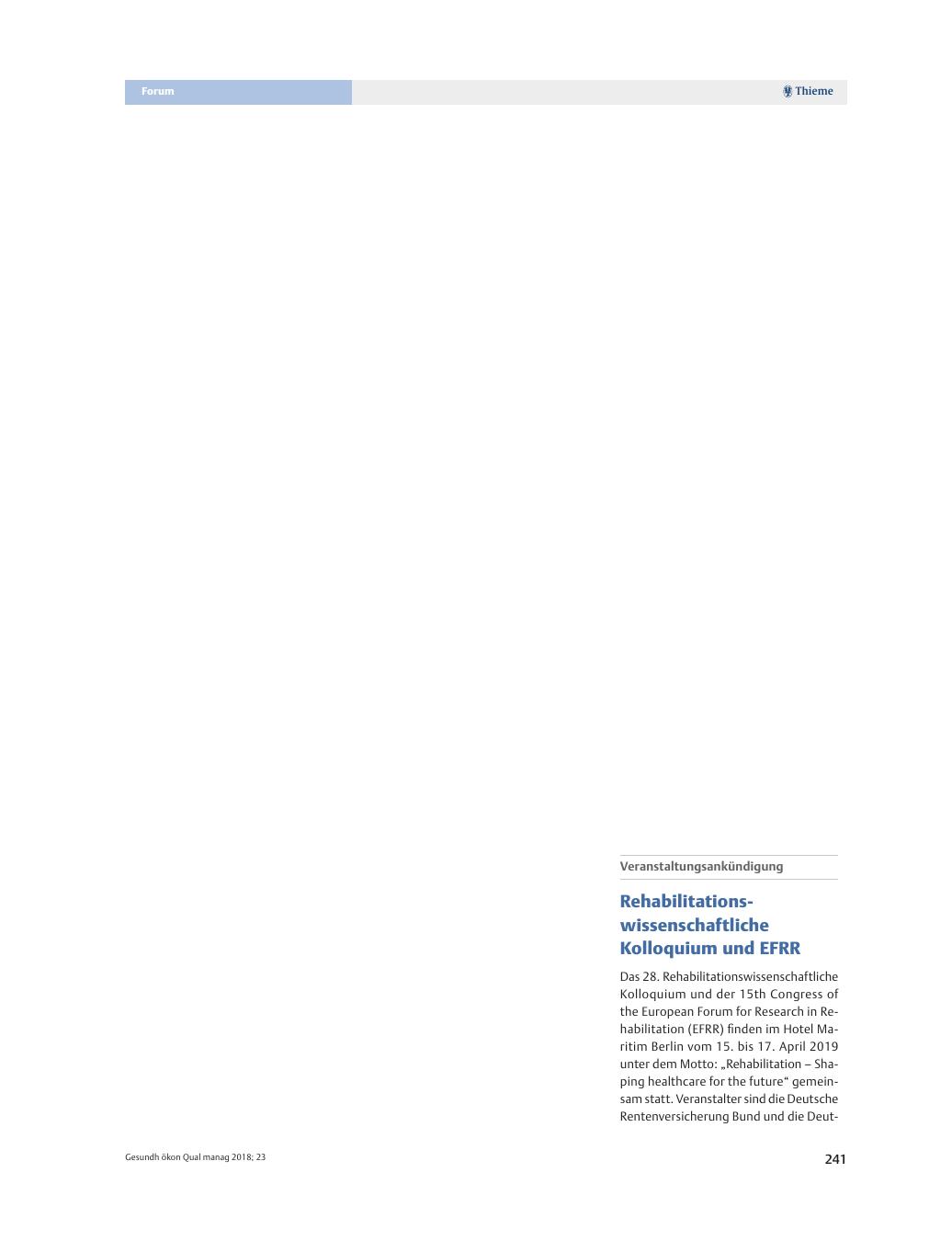 Vorschauseite 1: Veranstaltungsankündigung – Rehabilitationswissenschaftliche Kolloquium und EFRR