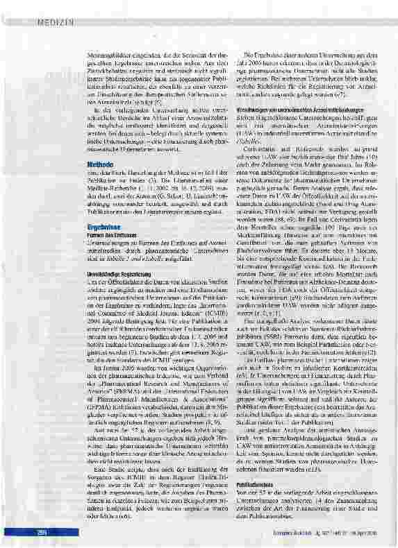 Vorschauseite 2: Finanzierung von Arzneimittelstudien durch pharmazeutische Unternehmen und die Folgen Teil 2: Qualitative systematische Literaturübersicht zum Einfluss auf Autorschaft, Zugang zu…
