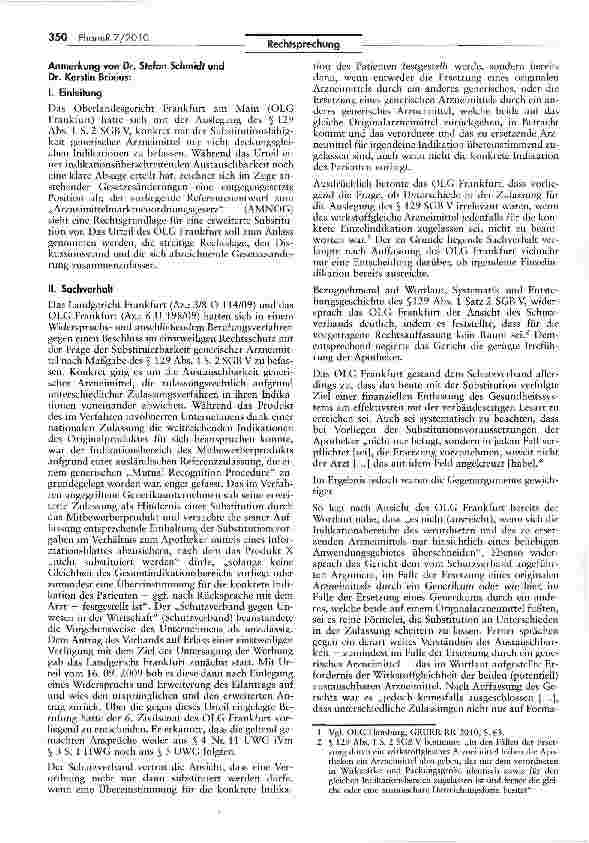 Vorschauseite 3: Substitution: Zur Regelungsweite von § 129 Abs. 1 S. 2 SGB V SGBV$ 129 I 2; UWG § 5 T