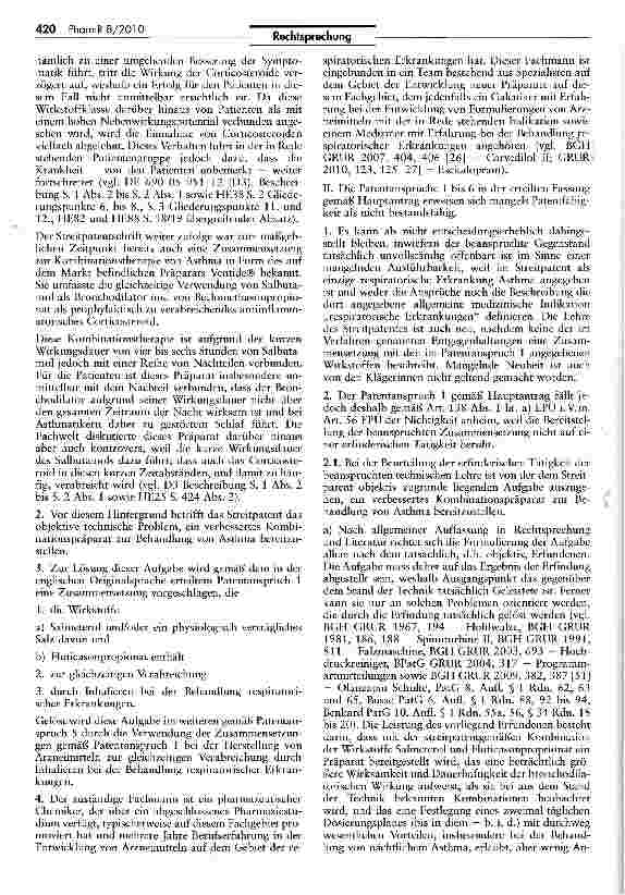 Vorschauseite 3: Nichtigkeitserklärung für Patent auf Medikamente zur Behandlung von Bronchialerkrankungen IntPatÜG Art. II $ 6 I Nr. 1, EPÜ Art. 138 I lit a i.V.m. Art. 54, 56