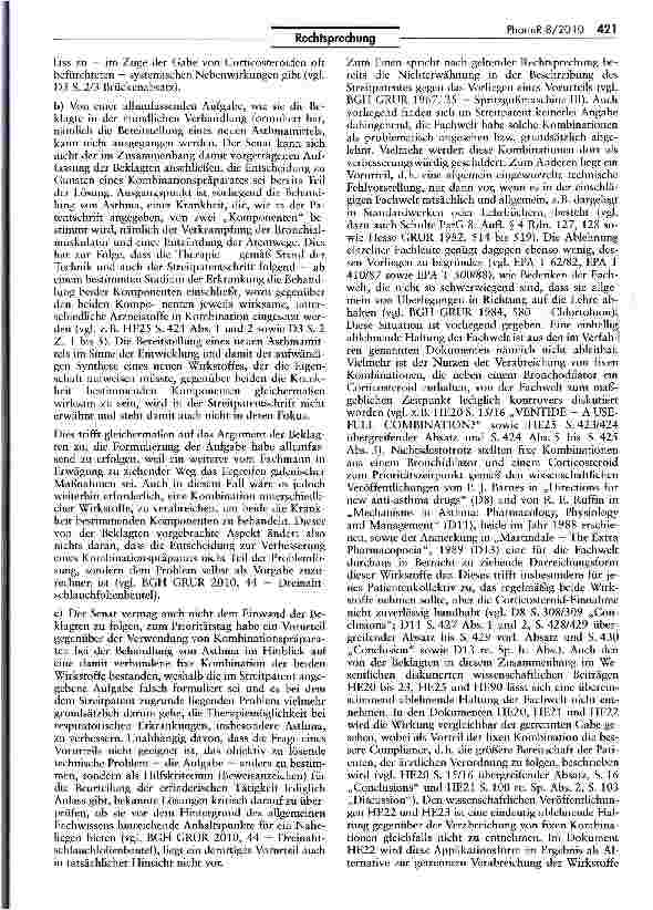 Vorschauseite 4: Nichtigkeitserklärung für Patent auf Medikamente zur Behandlung von Bronchialerkrankungen IntPatÜG Art. II $ 6 I Nr. 1, EPÜ Art. 138 I lit a i.V.m. Art. 54, 56