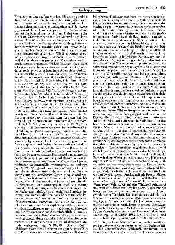 Vorschauseite 6: Nichtigkeitserklärung für Patent auf Medikamente zur Behandlung von Bronchialerkrankungen IntPatÜG Art. II $ 6 I Nr. 1, EPÜ Art. 138 I lit a i.V.m. Art. 54, 56