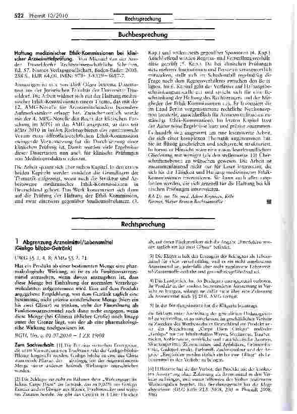 Vorschauseite 1: Abgrenzung Arzneimittel/Lebensmittel (Ginkgo biloba-Getränk)