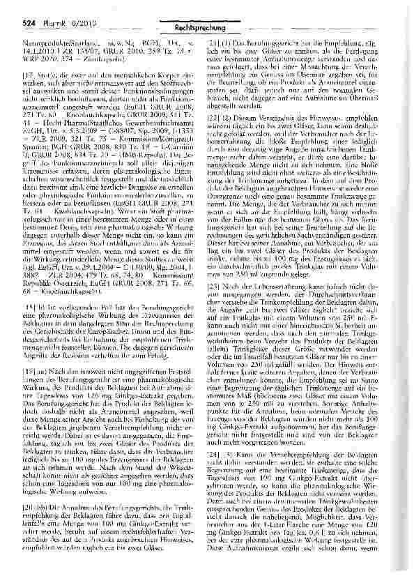 Vorschauseite 3: Abgrenzung Arzneimittel/Lebensmittel (Ginkgo biloba-Getränk)