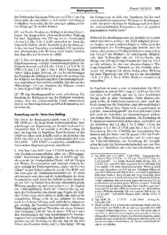 Vorschauseite 4: Abgrenzung Arzneimittel/Lebensmittel (Ginkgo biloba-Getränk)