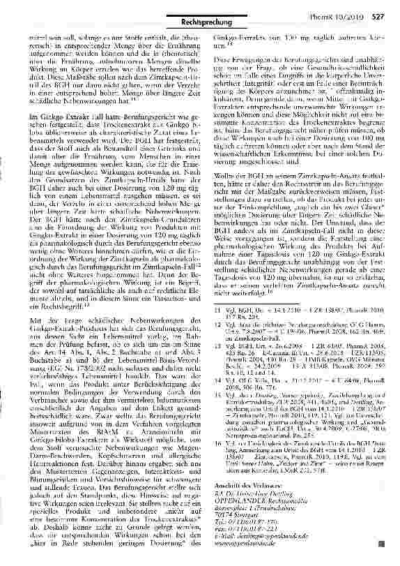 Vorschauseite 6: Abgrenzung Arzneimittel/Lebensmittel (Ginkgo biloba-Getränk)