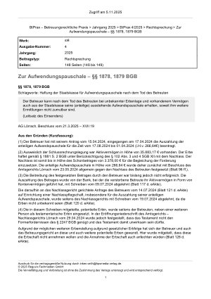 Vorschauseite 1: Zur Aufwendungspauschale – §§ 1878, 1879 BGB